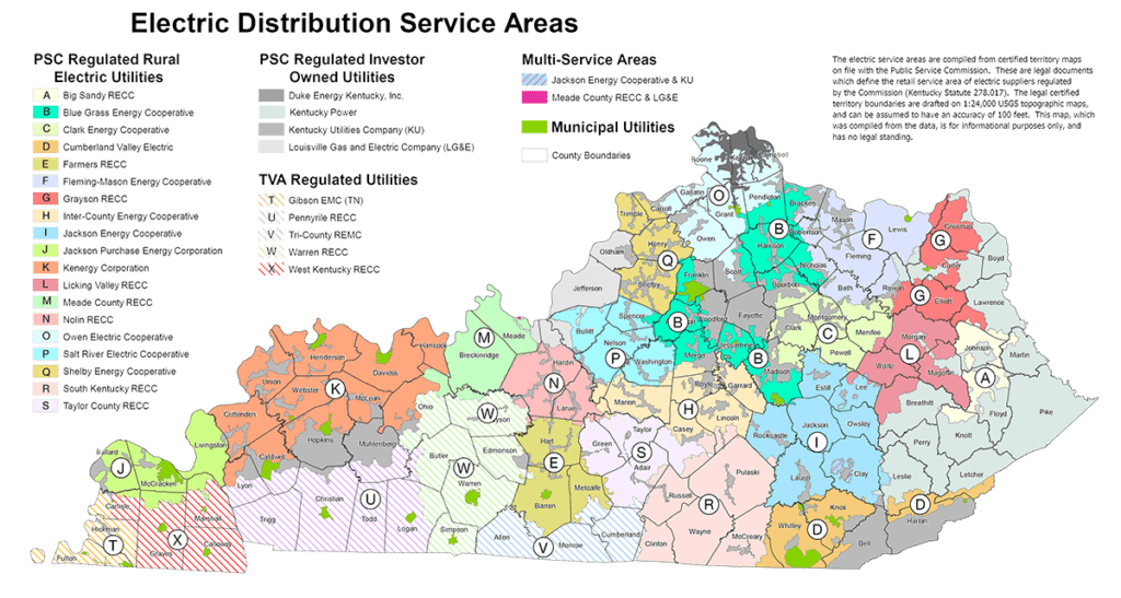 Kentucky Electric Distribution Service Areas and Cooperative locations