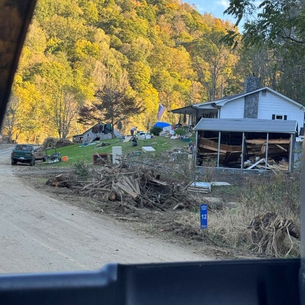 The view out the window of a Licking Valley RECC truck at the devastation to members of Blue Ridge Energy in North Carolina